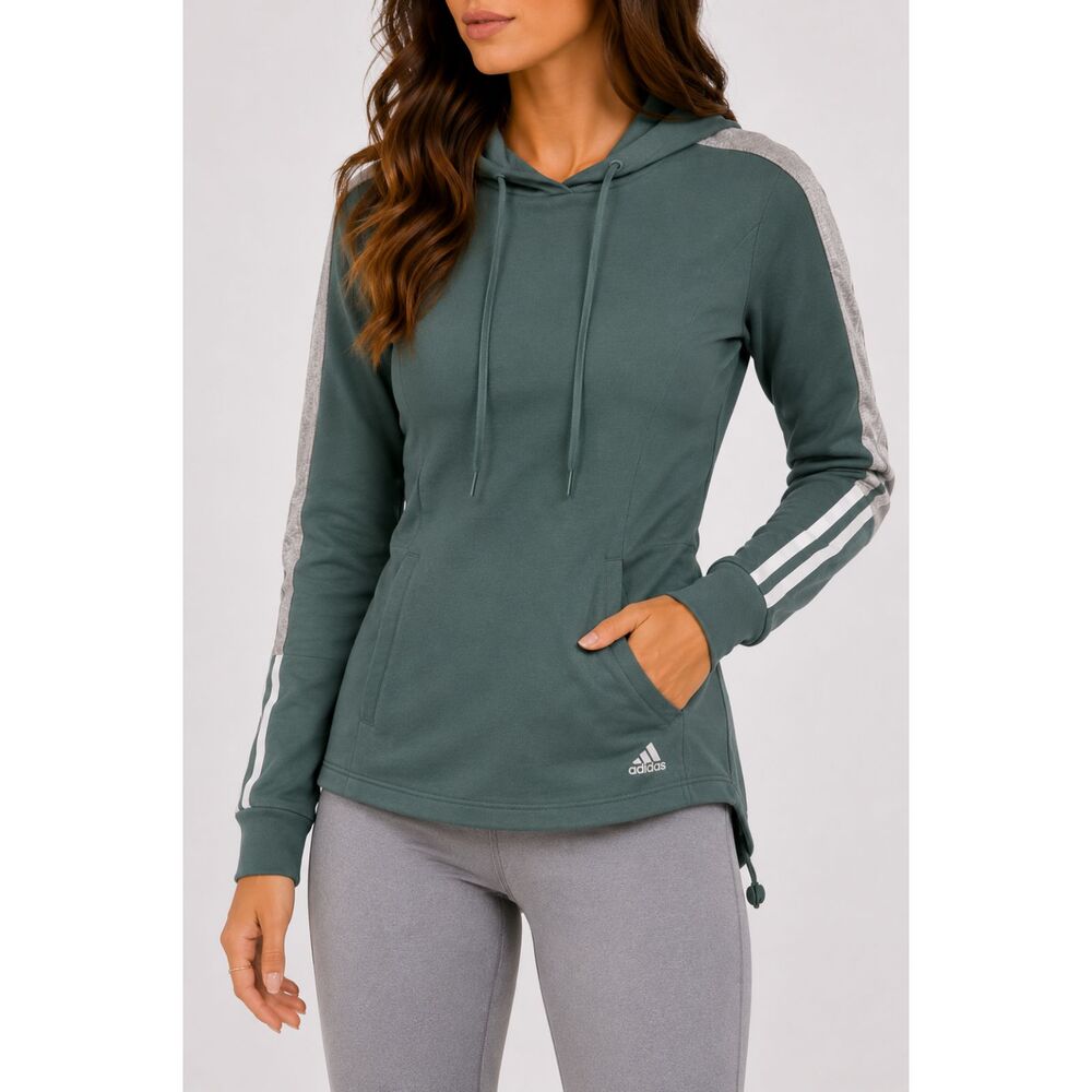 Adidas Green Pullover Hoodie White Stripe Sleeve Detail Women's S